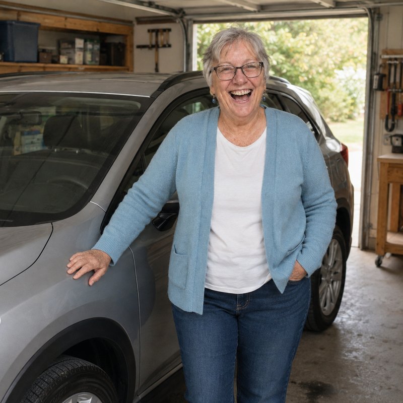 Rachel with her car
